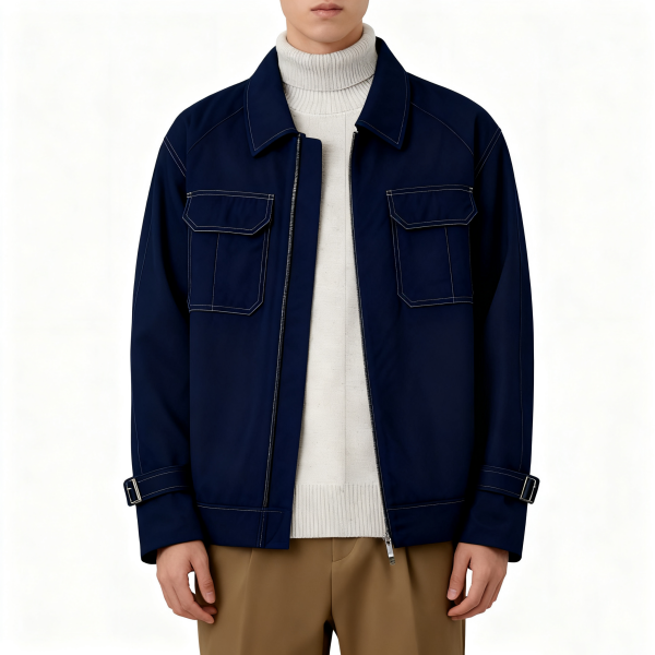 Navy Contrast Stitch Utility Jacket
