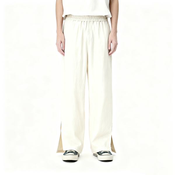 Cream Side-Slit Wide-Leg Trousers